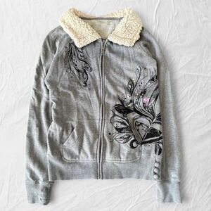 Roxy fuzzy collar grey zip up